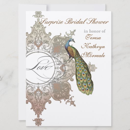 Vintage Peacock & Etchings Wedding Einladung (Vorderseite)