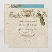 Vintage Peacock & Etchings Wedding Einladung (Vorne/Hinten)