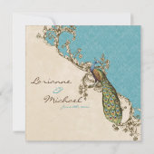 Vintage Peacock & Etchings Wedding Einladung (Rückseite)