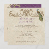 Vintage Peacock & Etchings Wedding Einladung (Vorne/Hinten)