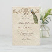 Vintage Peacock & Etchings Wedding Invitation Einladung (Stehend Vorderseite)
