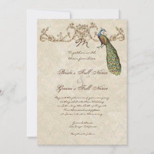 Vintage Peacock & Etchings Wedding Invitation Einladung