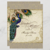 Vintage Peacock Feathers Silver Brautparty Einladung (Vorne/Hinten)