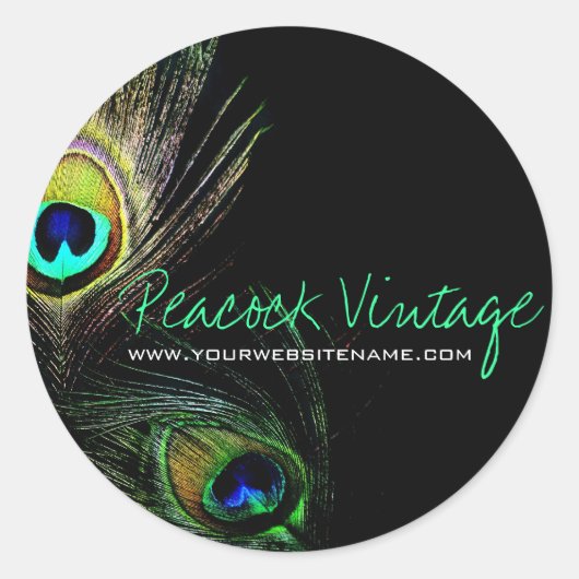 Vintage Peacock Feathers Stilvolles Foto Runder Aufkleber (Vorderseite)