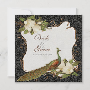 Vintage Peacock & Magnolia Wirbel Hochzeit Einladu Einladung