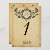 Vintage Peacock Monogram Wedding Tischnummer (Vorne/Hinten)