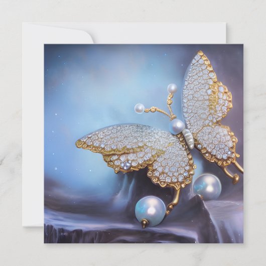 Vintage Pearl Kristall Butterfly Card (Vorderseite)