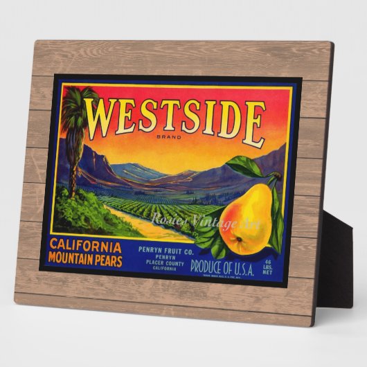 Vintage Pears Fruit Crate Label Tabletop Plaque Fotoplatte (Seite)