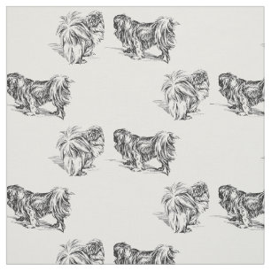 Vintage Pekingese Skizze Stoff