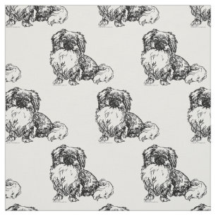 Vintage Pekingese Skizze Stoff