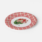 Vintage Pelargonien mit korallenrotem rosa Pappteller (Schrägansicht)