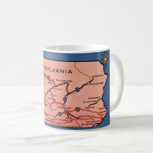 Vintage-Pennsylvania-Karten-Tasse Kaffeetasse (VorderseiteRechts)