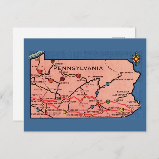 Vintage Pennsylvania Map Postkarte (Vorne/Hinten)