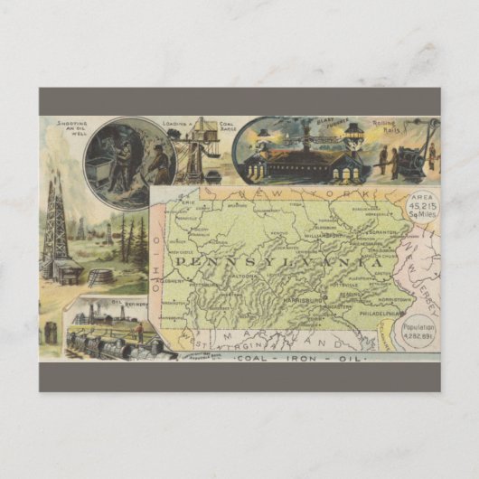 Vintage Pennsylvania Map Postkarte (Vorderseite)