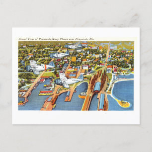 Vintage Pensacola Postkarte mit Flugzeug der Marin