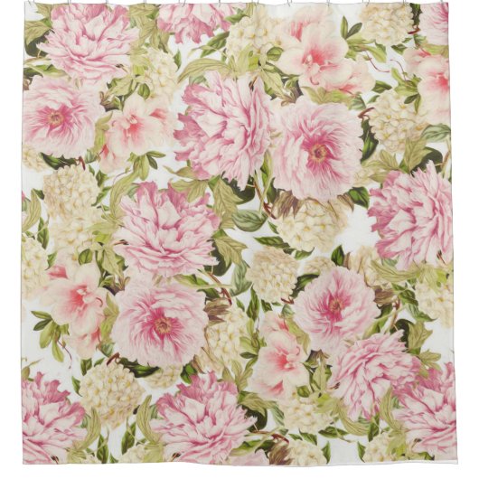 Vintage Peonies Duschvorhang (Vorderseite)