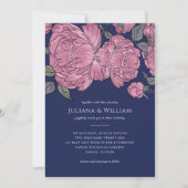 Vintage Peonies Hochzeit Einladung in Blau (Vorderseite)