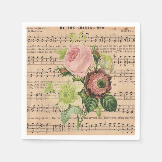 Vintage Peonies und Noten Serviette (Vorderseite)
