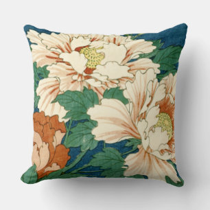 Vintage Peonings auf blau Kissen