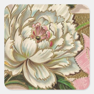 Vintage Peony-Blume Quadratischer Aufkleber