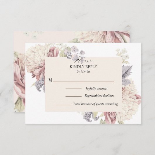 Vintage Peony Botanical Art Wedding RSVP Karte (Vorne/Hinten)