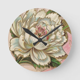 Vintage Peony Flower Runde Wanduhr