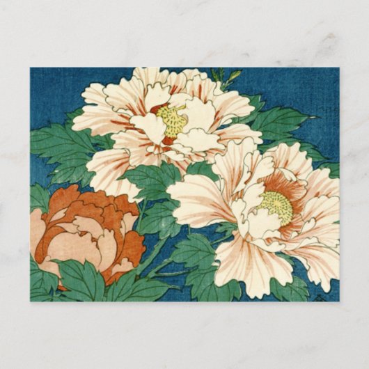 Vintage Peonys auf blau Postkarte (Vorderseite)