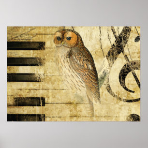 Vintage-Pergament ~ Eule am Klavier Poster