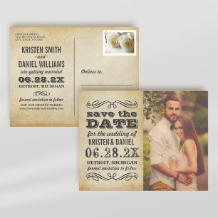 Vintage Pergament-Foto Hochzeitstag-Ankündigung Ankündigungspostkarte