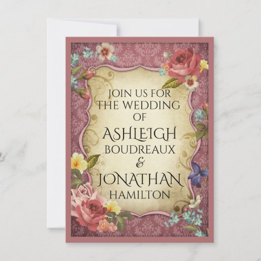 Vintage Pergament-Hochzeit Einladung (Vorderseite)