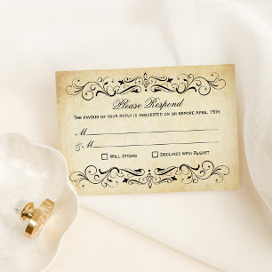 Vintage-Pergament-Schwung Bitte antworten RSVP Karte