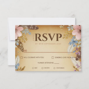 Vintage-Pergament- und Blumen-Hochzeits-Antwortkar RSVP Karte
