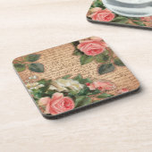 Vintage Pergament und Shabby Chic Rosen Getränkeuntersetzer (Linke Seite)