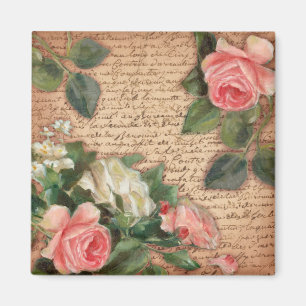 Vintage Pergament und Shabby Chic Rosen Magnet