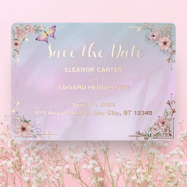 Vintage Periwinkle Peony Foil Save the Date Karte