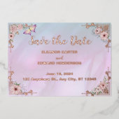 Vintage Periwinkle Peony Foil Save the Date Karte (Vorderseite)