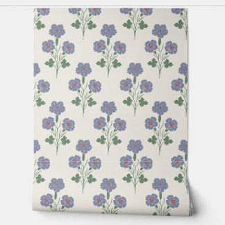 Vintage Periwinkle und Mohnrot Retro Botanik Tapete
