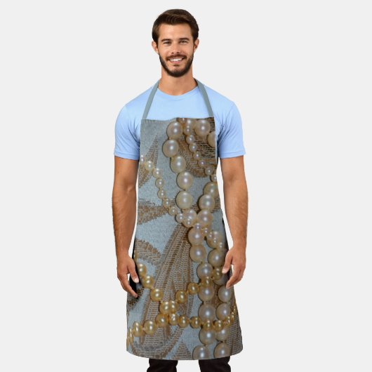 Vintage Perlen auf Tapestry-Schürze Schürze (Getragen)