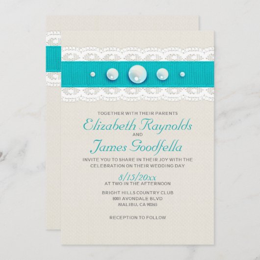 Vintage Perlen-Hochzeits-Einladungen Einladung (Vorne/Hinten)