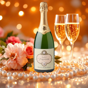 Vintage Perlen und Prosecco-Brautparty Schaumweinetikett
