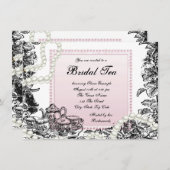 Vintage Perlen und rosa Bridal Tee Einladung (Vorne/Hinten)