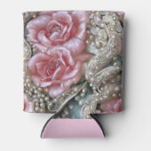 Vintage Perlen und rosa Rosenmuster Dosenkühler (Vorderseite)