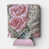 Vintage Perlen und rosa Rosenmuster Dosenkühler (Rückseite)