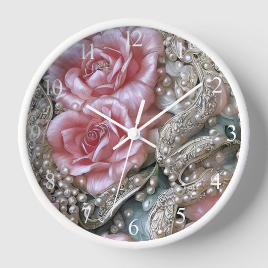 Vintage Perlen und rosa Rosenmuster Uhr (Vorderseite)