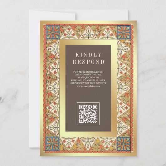 Vintage persische Goldrahmen-Braun-Moslemhochzeit Einladung (Rückseite)