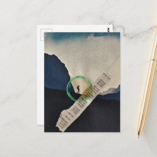 Vintage-Person beim Wandern in den Bergen Collage Postkarte