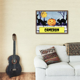 Vintage personalisierbarer Katzen-Kürbis Halloween Poster