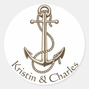 Vintage Personalisierte Hochzeit des Schiffsanchor Runder Aufkleber