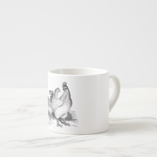 Vintage personalisierte Huhn-Hahncochin-Vögel Espressotasse (Vorderseite Rechts)