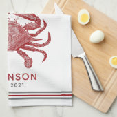 Vintage personalisierte Namensvorlage für rote Kra Geschirrtuch (Viertel Falte)